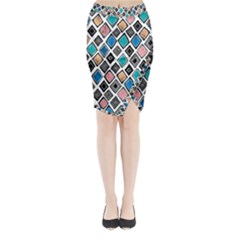 Diamond Shapes Pattern Midi Wrap Pencil Skirt by Cowasu