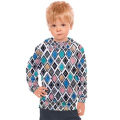 Diamond Shapes Pattern Kids  Hooded Pullover by Cowasu