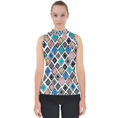 Diamond Shapes Pattern Mock Neck Shell Top by Cowasu