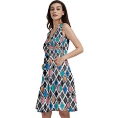 Diamond Shapes Pattern Sleeveless V-neck Skater Dress With Pockets