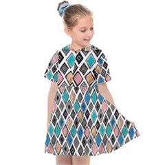 Diamond Shapes Pattern Kids  Sailor Dress by Cowasu