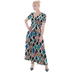 Diamond Shapes Pattern Button Up Short Sleeve Maxi Dress by Cowasu