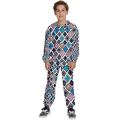 Diamond Shapes Pattern Kids  Sweatshirt Set by Cowasu