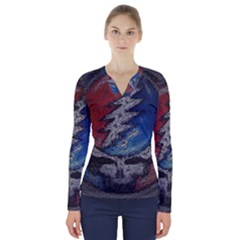 Grateful Dead Logo V-neck Long Sleeve Top by Cowasu