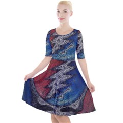 Grateful Dead Logo Quarter Sleeve A-line Dress by Cowasu