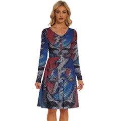 Grateful Dead Logo Long Sleeve Dress With Pocket by Cowasu