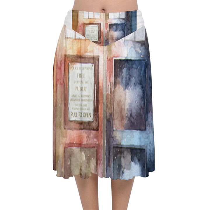 Tardis Doctor Who Transparent Velvet Flared Midi Skirt