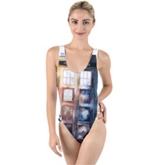 Tardis Doctor Who Transparent High Leg Strappy Swimsuit by Cowasu