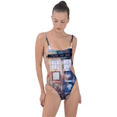 Tardis Doctor Who Transparent Tie Strap One Piece Swimsuit by Cowasu