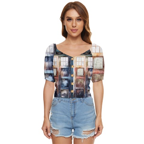 Tardis Doctor Who Transparent Button Up Blouse by Cowasu