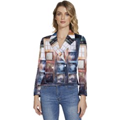 Tardis Doctor Who Transparent Women s Long Sleeve Revers Collar Cropped Jacket by Cowasu