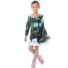 Time Machine Doctor Who Kids  Long Sleeve Velvet Dress by Cowasu