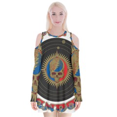 The Grateful Dead Velvet Long Sleeve Shoulder Cutout Dress by Cowasu