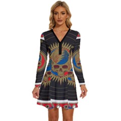 The Grateful Dead Long Sleeve Deep V Mini Dress  by Cowasu