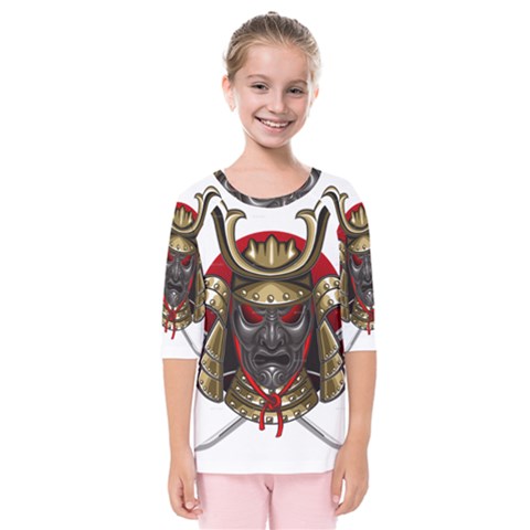 Samurai Katana Warrior Kids  Quarter Sleeve Raglan T-shirt by Cowasu