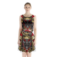 Samurai Katana Warrior Sleeveless Waist Tie Chiffon Dress by Cowasu