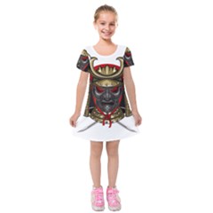 Samurai Katana Warrior Kids  Short Sleeve Velvet Dress by Cowasu