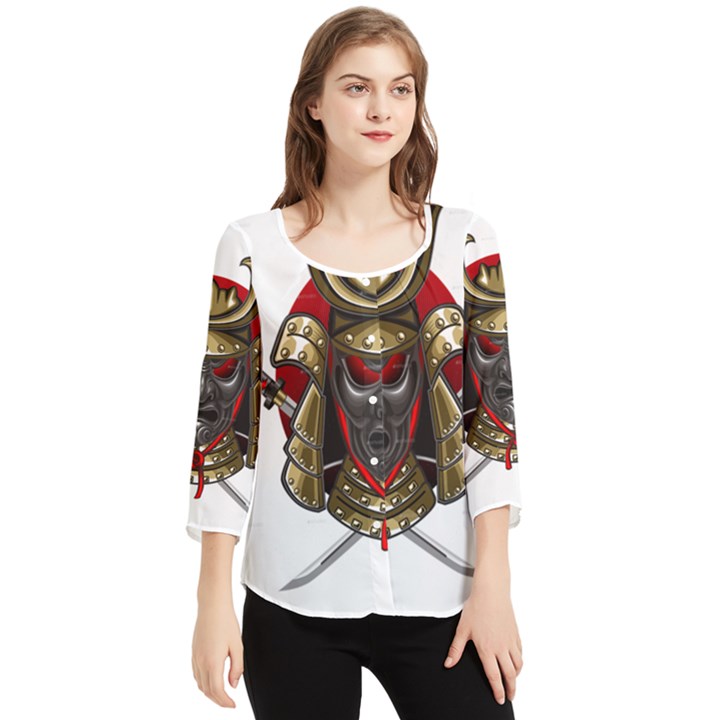 Samurai Katana Warrior Chiffon Quarter Sleeve Blouse