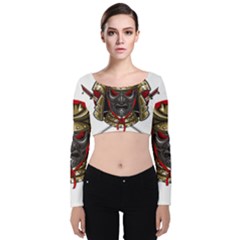 Samurai Katana Warrior Velvet Long Sleeve Crop Top by Cowasu