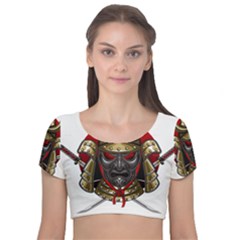 Samurai Katana Warrior Velvet Short Sleeve Crop Top  by Cowasu