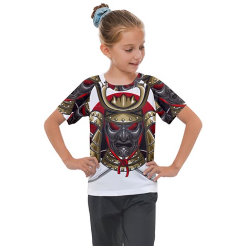 Samurai Katana Warrior Kids  Mesh Piece T-shirt by Cowasu