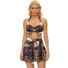 Samurai Katana Warrior Vintage Style Bikini Top And Skirt Set  by Cowasu