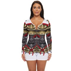 Samurai Katana Warrior Long Sleeve Boyleg Swimsuit by Cowasu