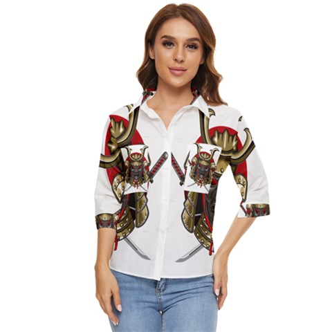 Samurai Katana Warrior Women s Quarter Sleeve Pocket Shirt by Cowasu