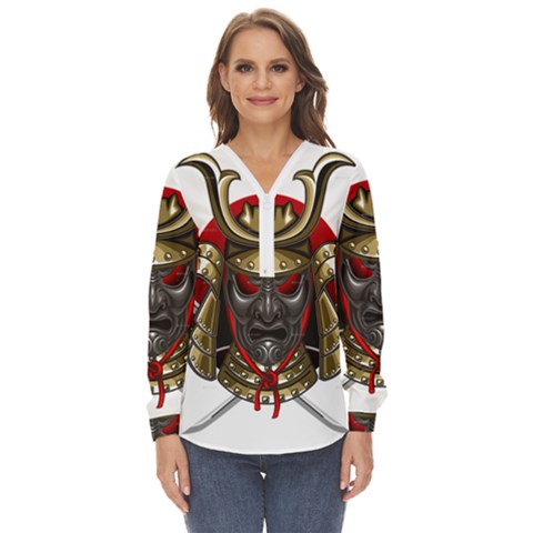 Samurai Katana Warrior Zip Up Long Sleeve Blouse by Cowasu