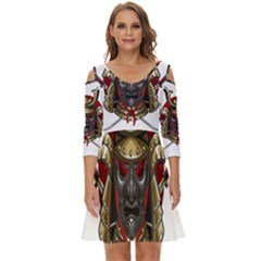 Samurai Katana Warrior Shoulder Cut Out Zip Up Dress by Cowasu