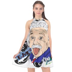 Albert Einstein Physicist Halter Neckline Chiffon Dress  by Cowasu