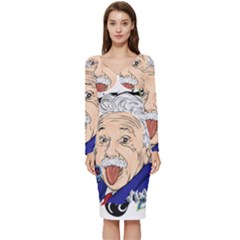 Albert Einstein Physicist Long Sleeve V-neck Bodycon Dress 