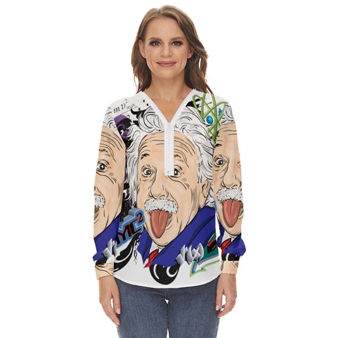 Albert Einstein Physicist Zip Up Long Sleeve Blouse by Cowasu