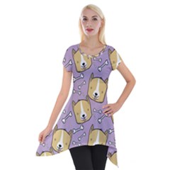 Corgi Pattern Short Sleeve Side Drop Tunic by Cowasu