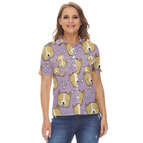 Corgi Pattern Women s Short Sleeve Double Pocket Shirt by Cowasu