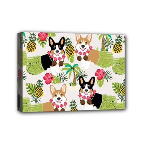 Corgis Hula Pattern Mini Canvas 7  X 5  (stretched) by Cowasu