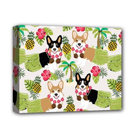 Corgis Hula Pattern Deluxe Canvas 14  X 11  (stretched) by Cowasu