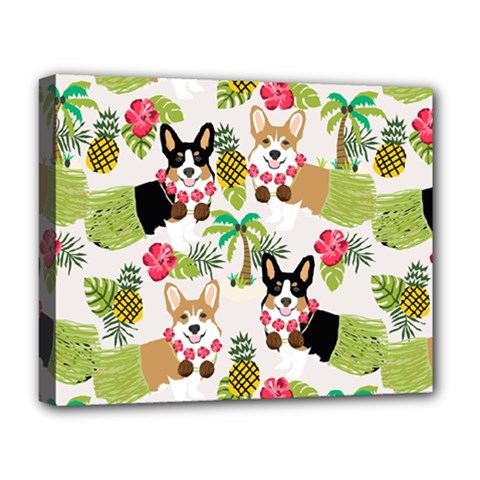 Corgis Hula Pattern Deluxe Canvas 20  X 16  (stretched) by Cowasu