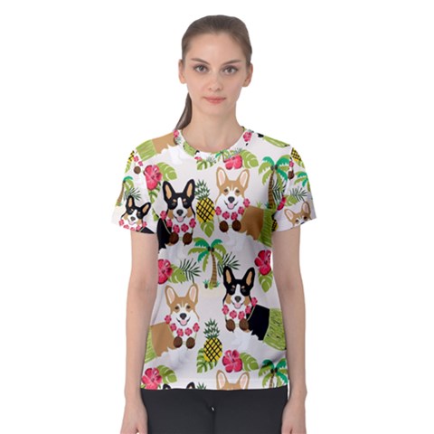 Corgis Hula Pattern Women s Sport Mesh T-shirt by Cowasu