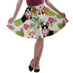 Corgis Hula Pattern A-line Skater Skirt by Cowasu