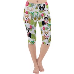 Corgis Hula Pattern Lightweight Velour Cropped Yoga Leggings by Cowasu