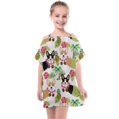 Corgis Hula Pattern Kids  One Piece Chiffon Dress by Cowasu