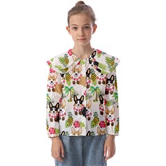 Corgis Hula Pattern Kids  Peter Pan Collar Blouse by Cowasu