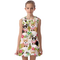 Corgis Hula Pattern Kids  Pilgrim Collar Ruffle Hem Dress by Cowasu