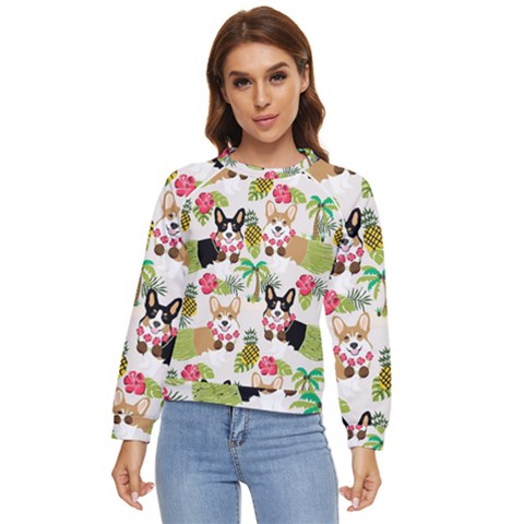 Corgis Hula Pattern Women s Long Sleeve Raglan T-shirt by Cowasu