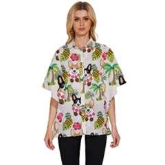 Corgis Hula Pattern Women s Batwing Button Up Shirt