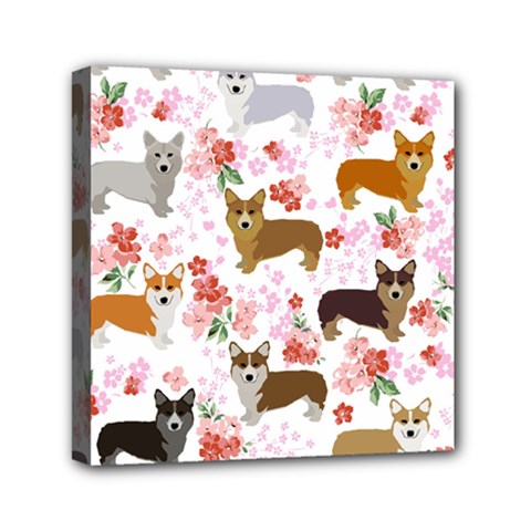 Corgis Corgi Pattern Mini Canvas 6  X 6  (stretched) by Cowasu