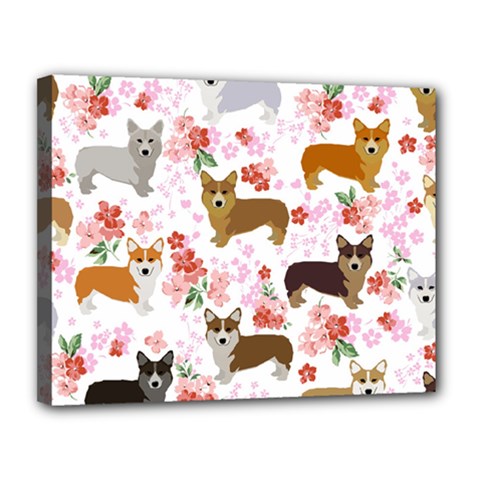 Corgis Corgi Pattern Canvas 14  X 11  (stretched) by Cowasu