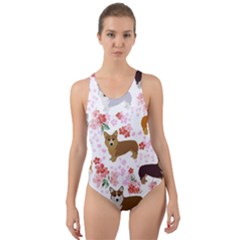 Corgis Corgi Pattern Cut-out Back One Piece Swimsuit by Cowasu