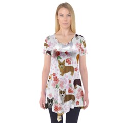 Corgis Corgi Pattern Short Sleeve Tunic  by Cowasu